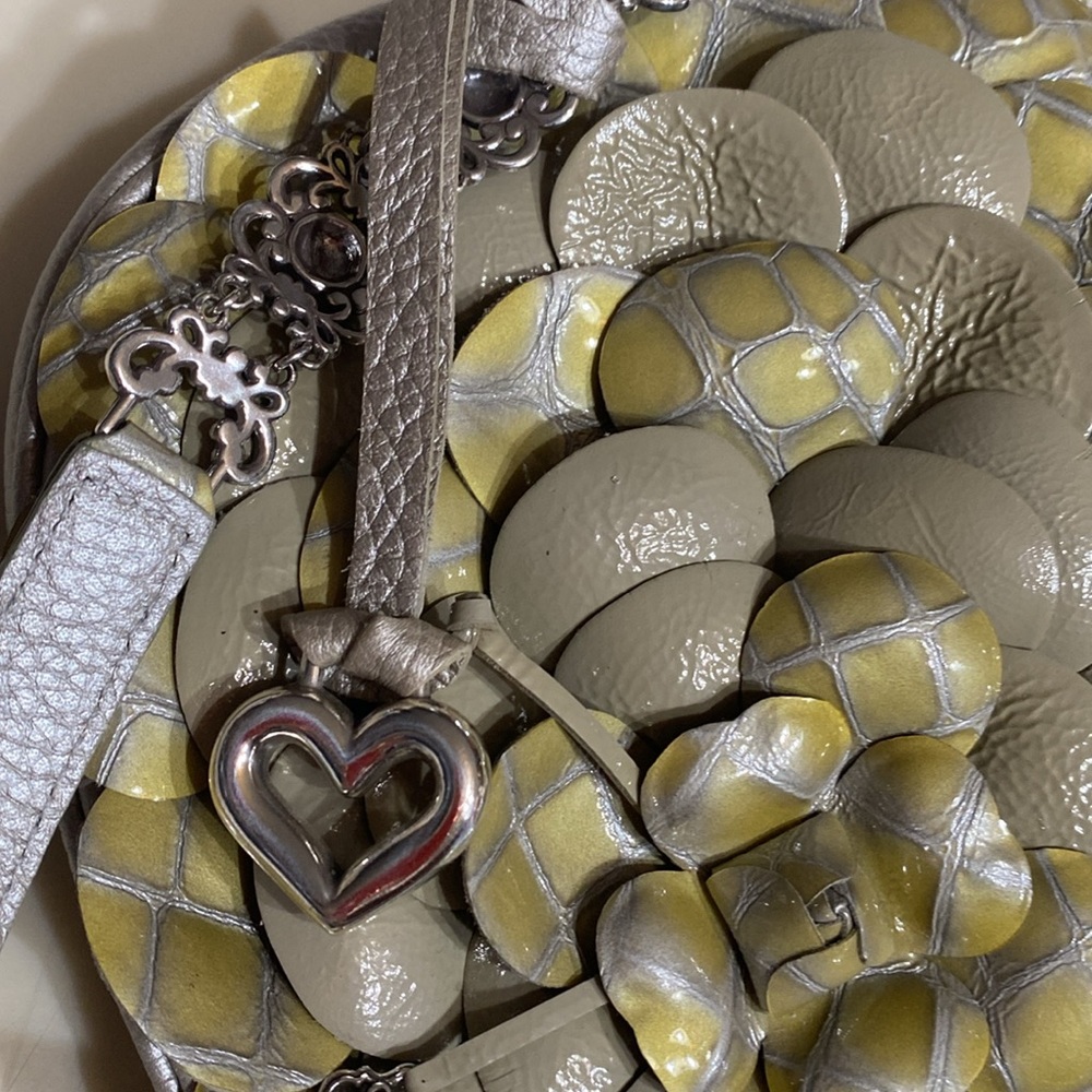 BRIGHTON ROSALIE LEATHER HANDBAG / SHOULDER BAG EUC GREY / YELLOW - Picture 8 of 13